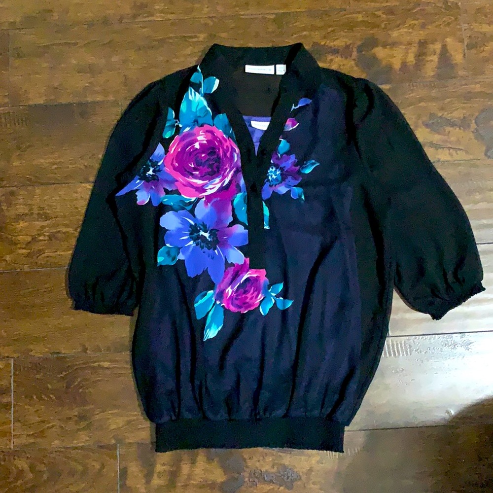 Susan graver sheer floral button blouse & tank underneath